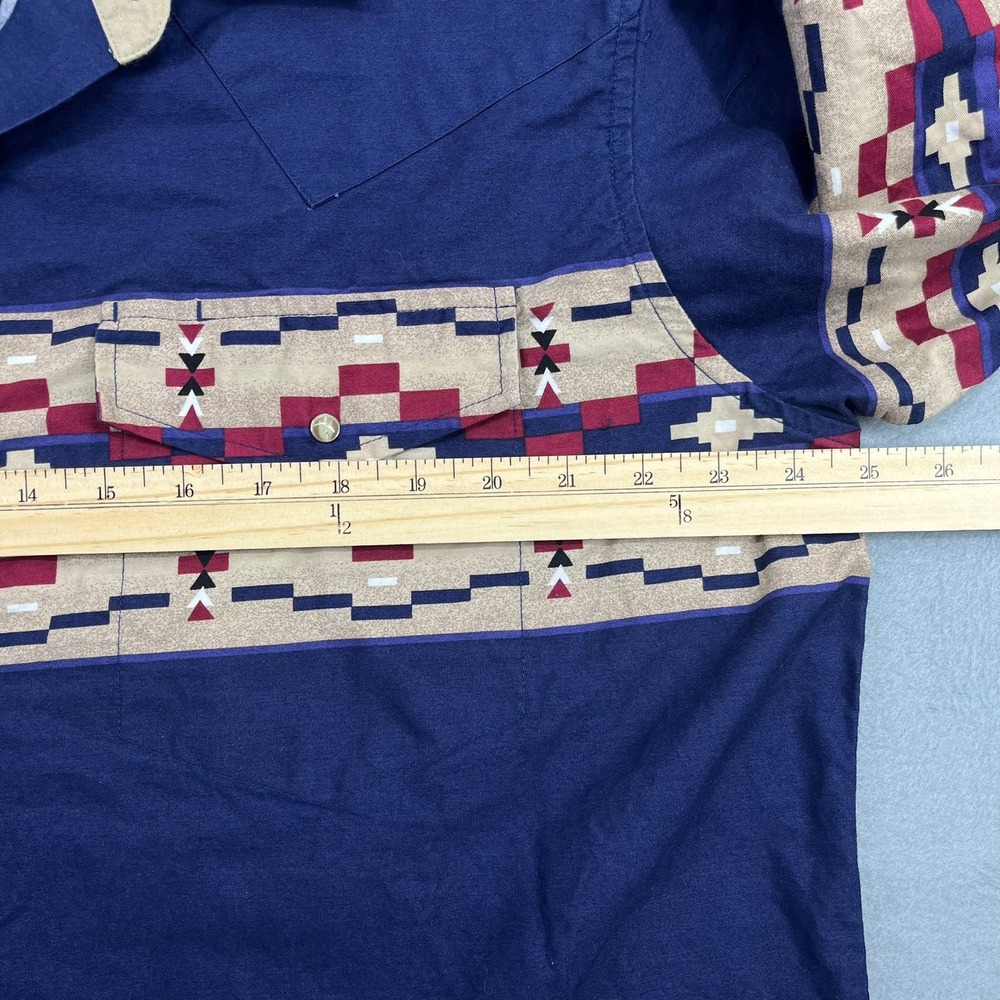 Express Rider Mens XL Navy Blue Southwestern Aztec Print Western Snap Shirt 90s - Picture 5 of 11